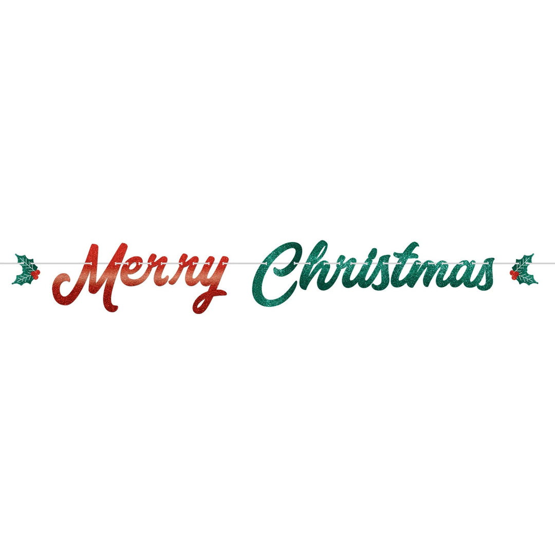 Merry Christmas  Ribbon Banner w/ Glitter Letters