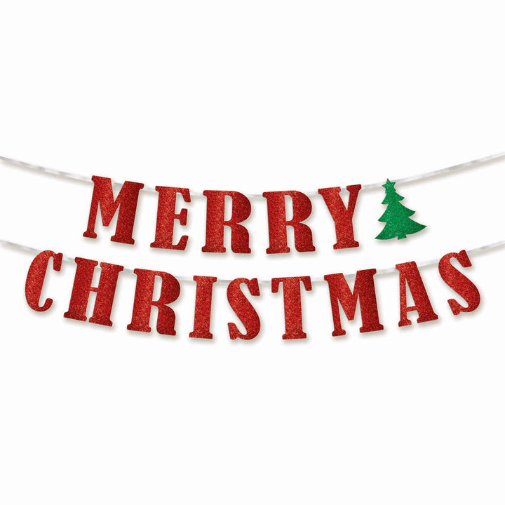 Merry Christmas  Ribbon Banner w/ Glitter Letters