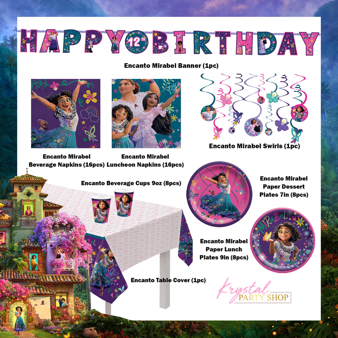 Encanto Party Tableware Birthday Party Supplies, Magic House, Mirabel Disposable Plates, Cups, Napkins ,TableCover, Banner Party Kit