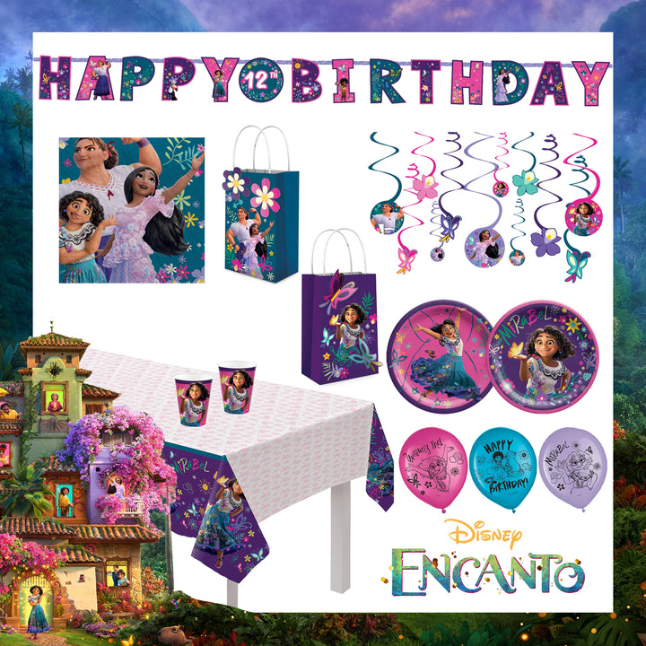 Encanto Party Tableware Birthday Party Supplies, Magic House, Mirabel Disposable Plates, Cups, Napkins ,TableCover, Banner Party Kit